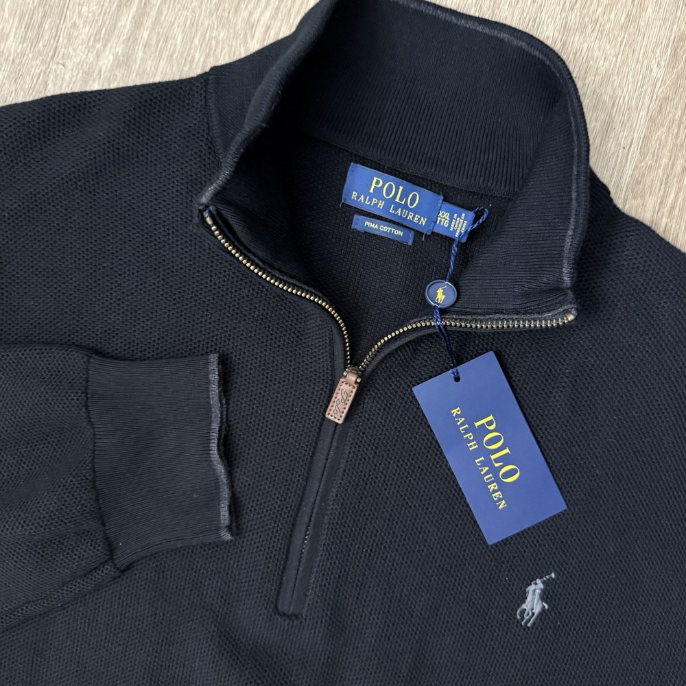 NEW Polo Ralph Lauren Pima Cotton Knit 1/4 Zip Pullover Men's 2XL Black